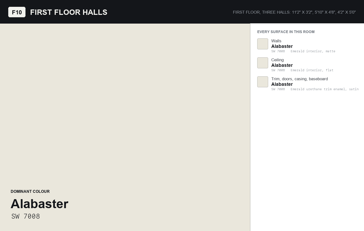 Colour board for First floor halls